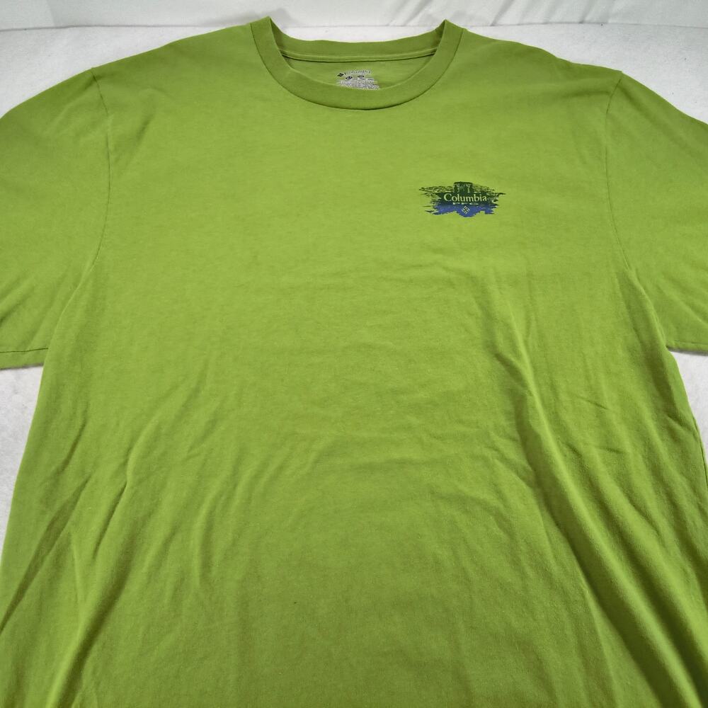 Columbia Short Sleeve Crew Neck Graphic T Shirt Mens Size XLT Green Blue